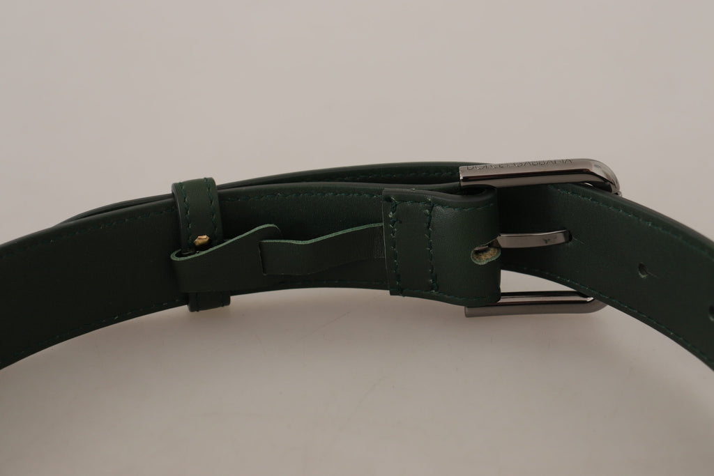 Dolce & Gabbana Army Green Leder Logo Metall Gürtelschnalle