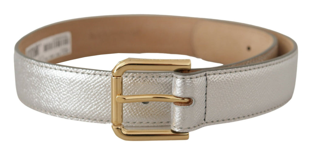 Dolce & Gabbana Silberner Leder-Goldton-Logo-Metall-Taillenschnalle-Gürtel