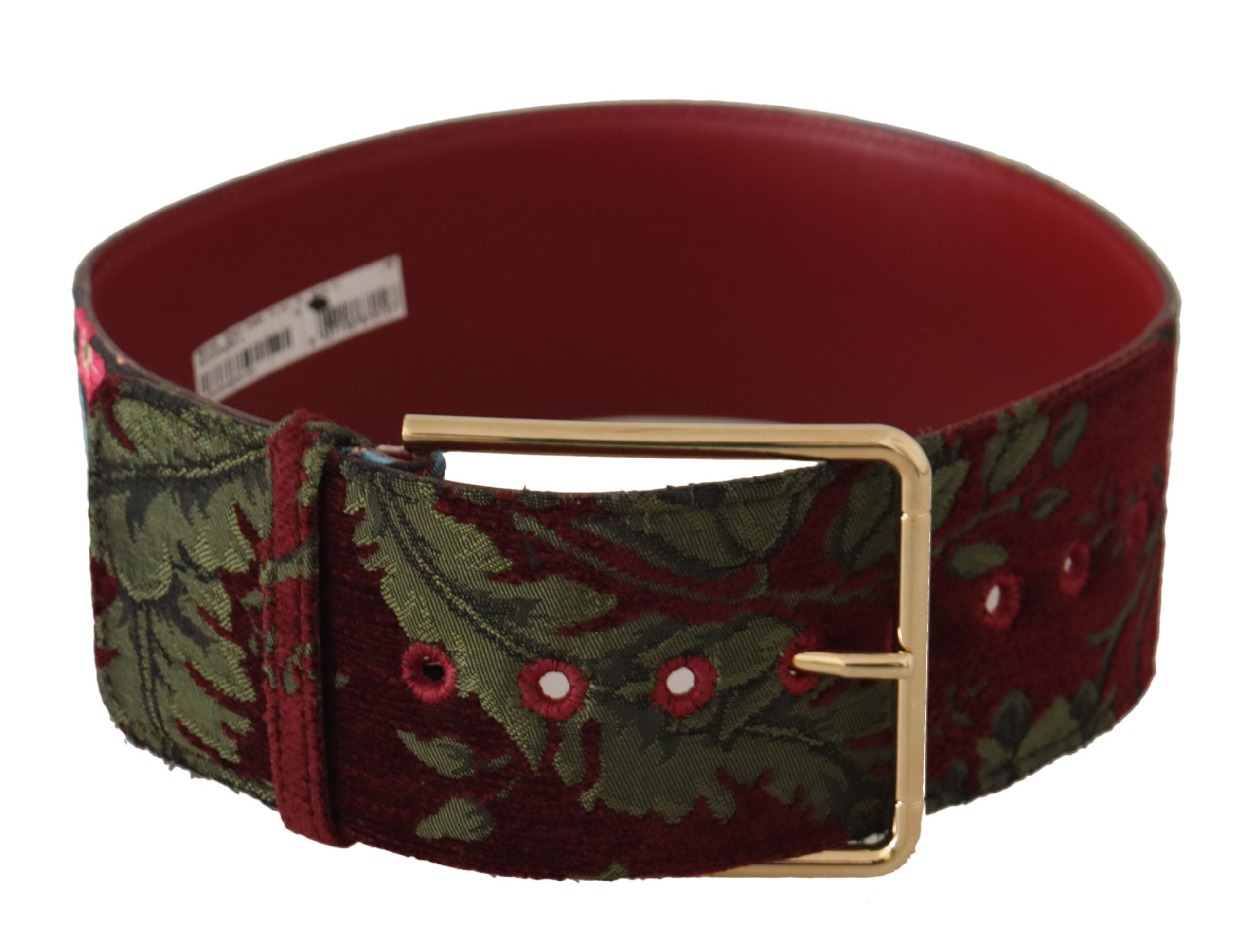 Dolce & Gabbana Roter bestickter Ledergürtel mit goldenem Logo und Metallschnalle