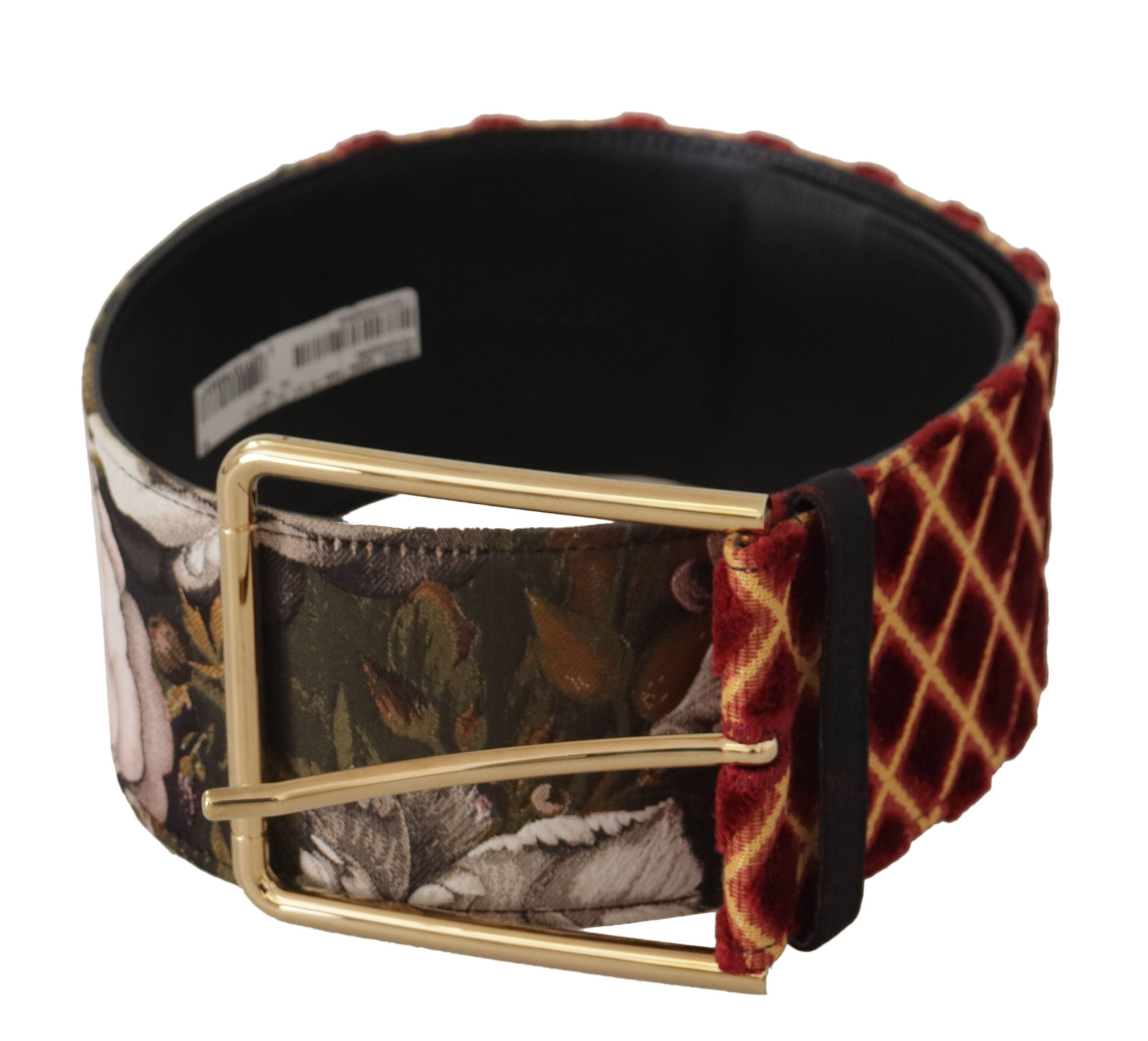Dolce & Gabbana Multicolor Breiter Leder Floral Gold Metall Schnalle Gürtel