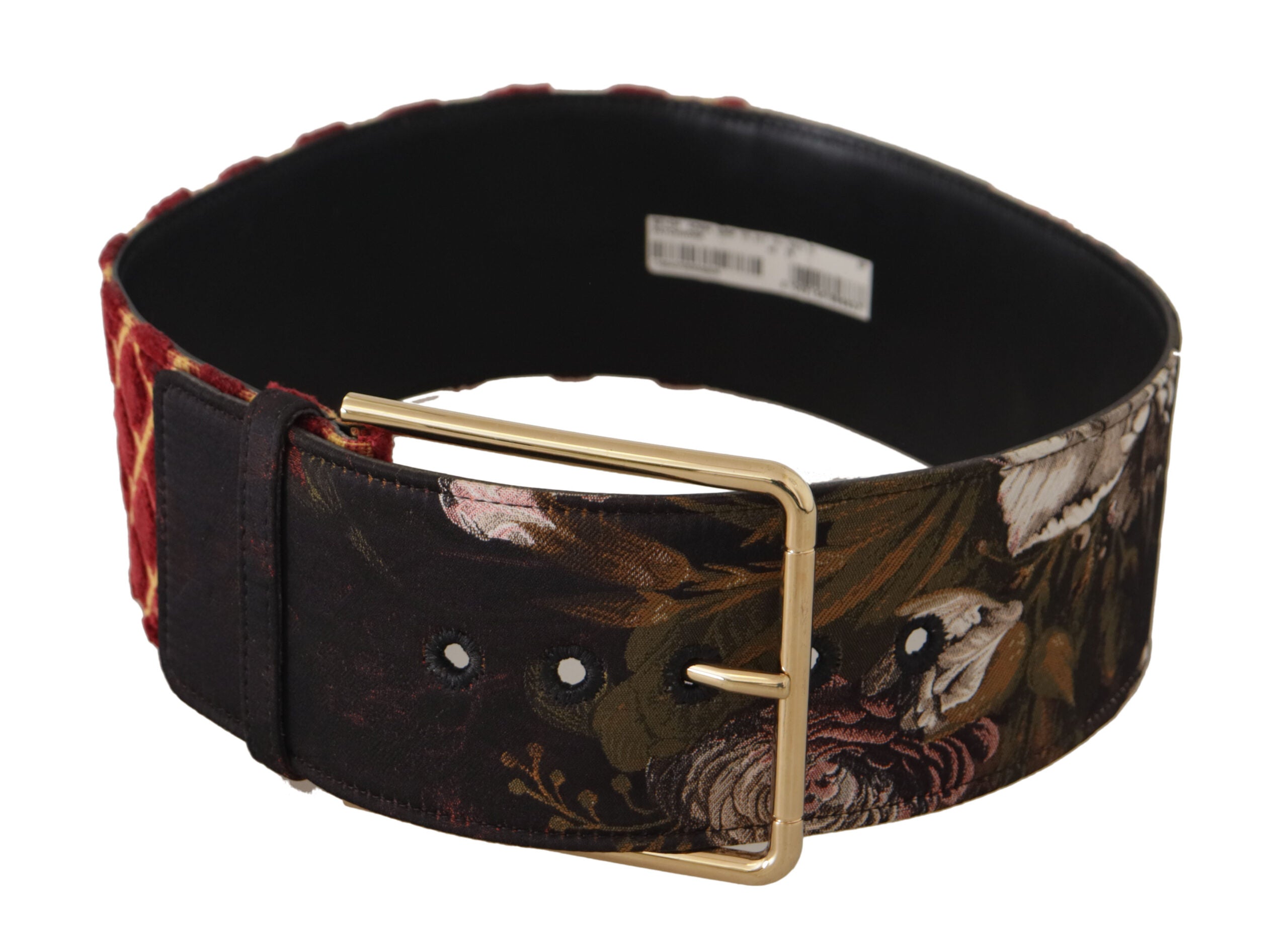 Dolce & Gabbana Multicolor Breiter Leder Floral Gold Metall Schnalle Gürtel