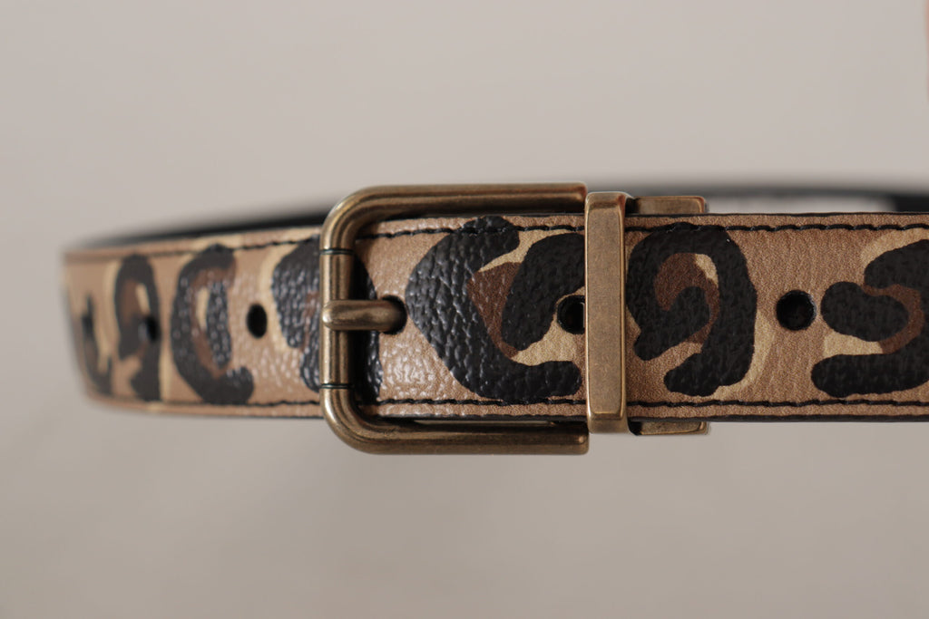 Dolce & Gabbana Brauner Ledergürtel mit Leopardenmuster und bronzefarbener Metallschnalle
