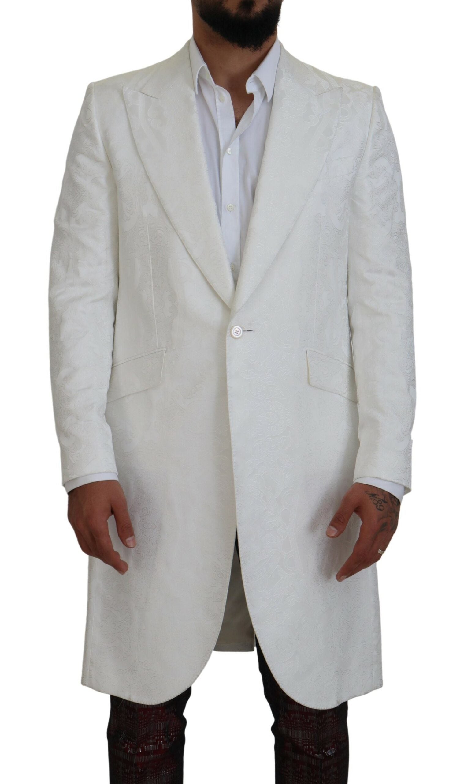 Dolce & Gabbana Weißer geblümter Brokat Trenchcoat Jacke