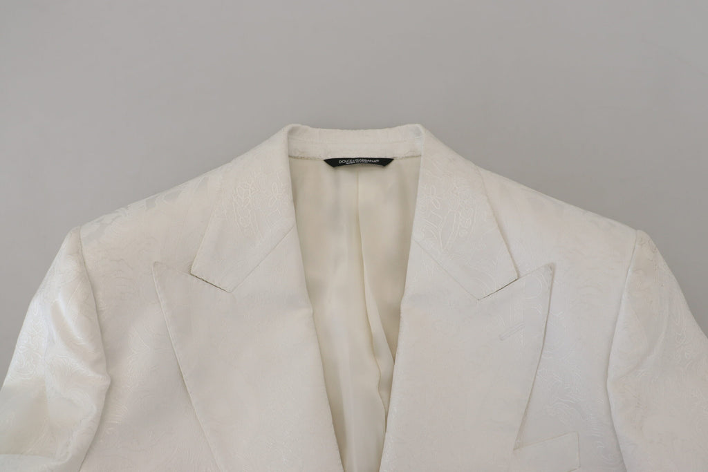Dolce & Gabbana Weißer geblümter Brokat Trenchcoat Jacke