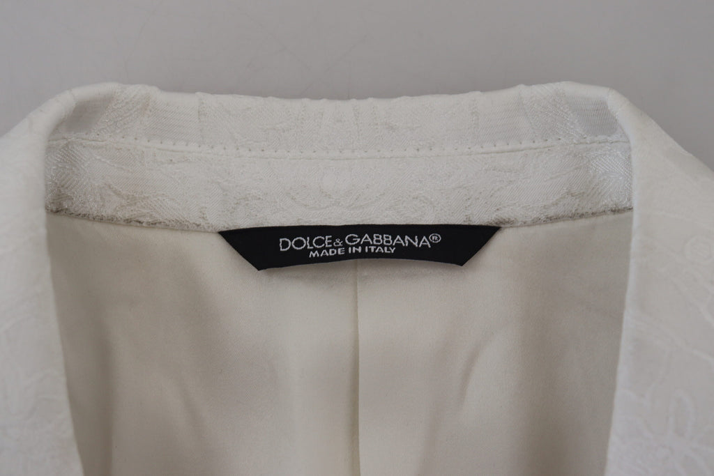 Dolce & Gabbana Weißer geblümter Brokat Trenchcoat Jacke