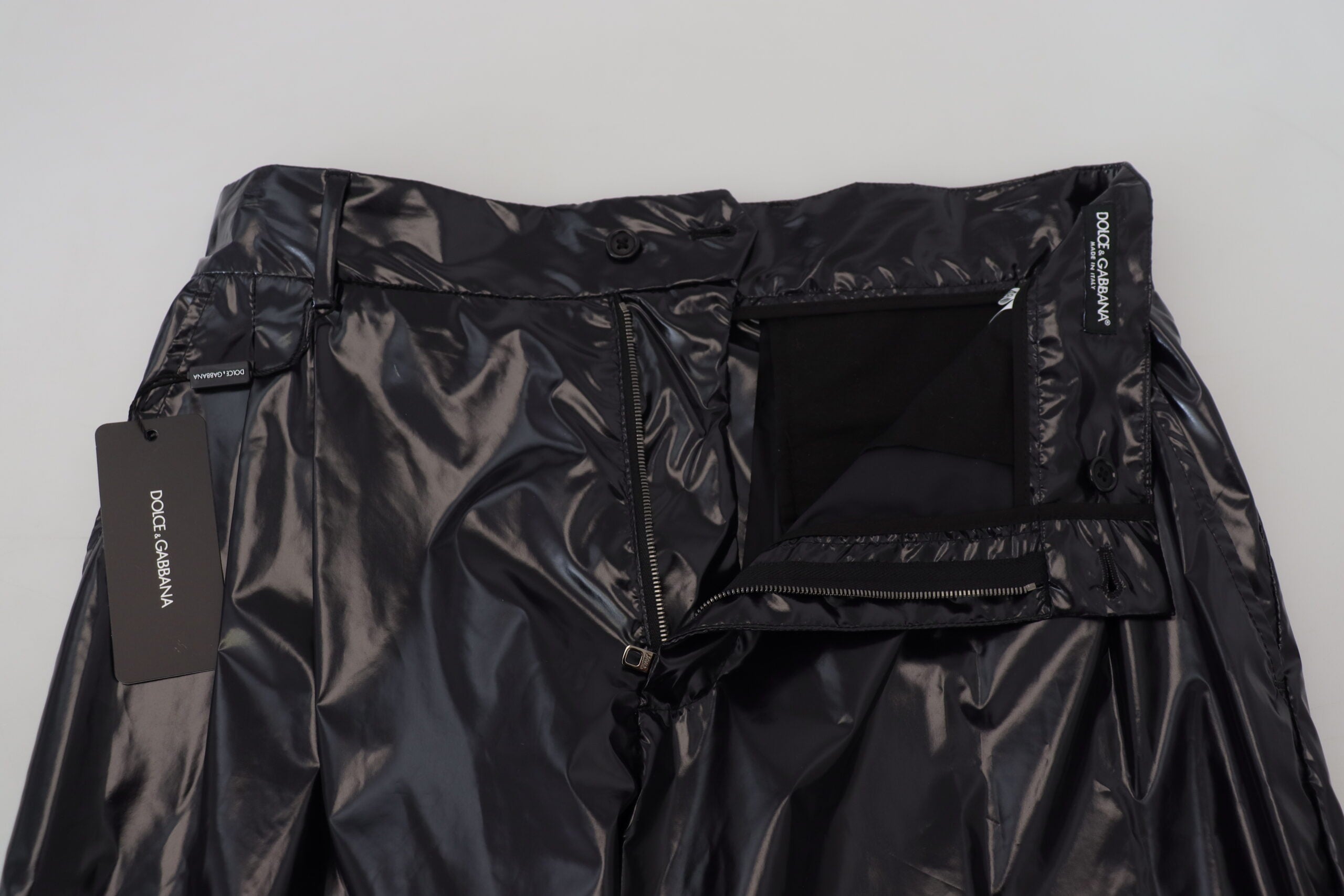 Dolce & Gabbana Schwarz Glänzende Nylon Skinny Männer Hosen