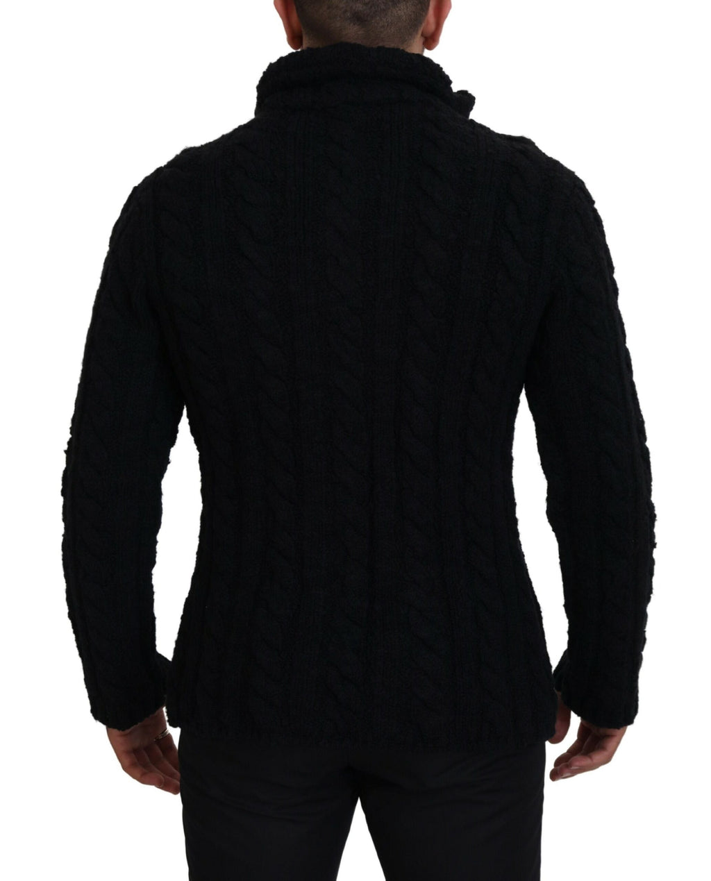 Dolce & Gabbana Schwarzer Wollstrickpullover mit Knopfleiste