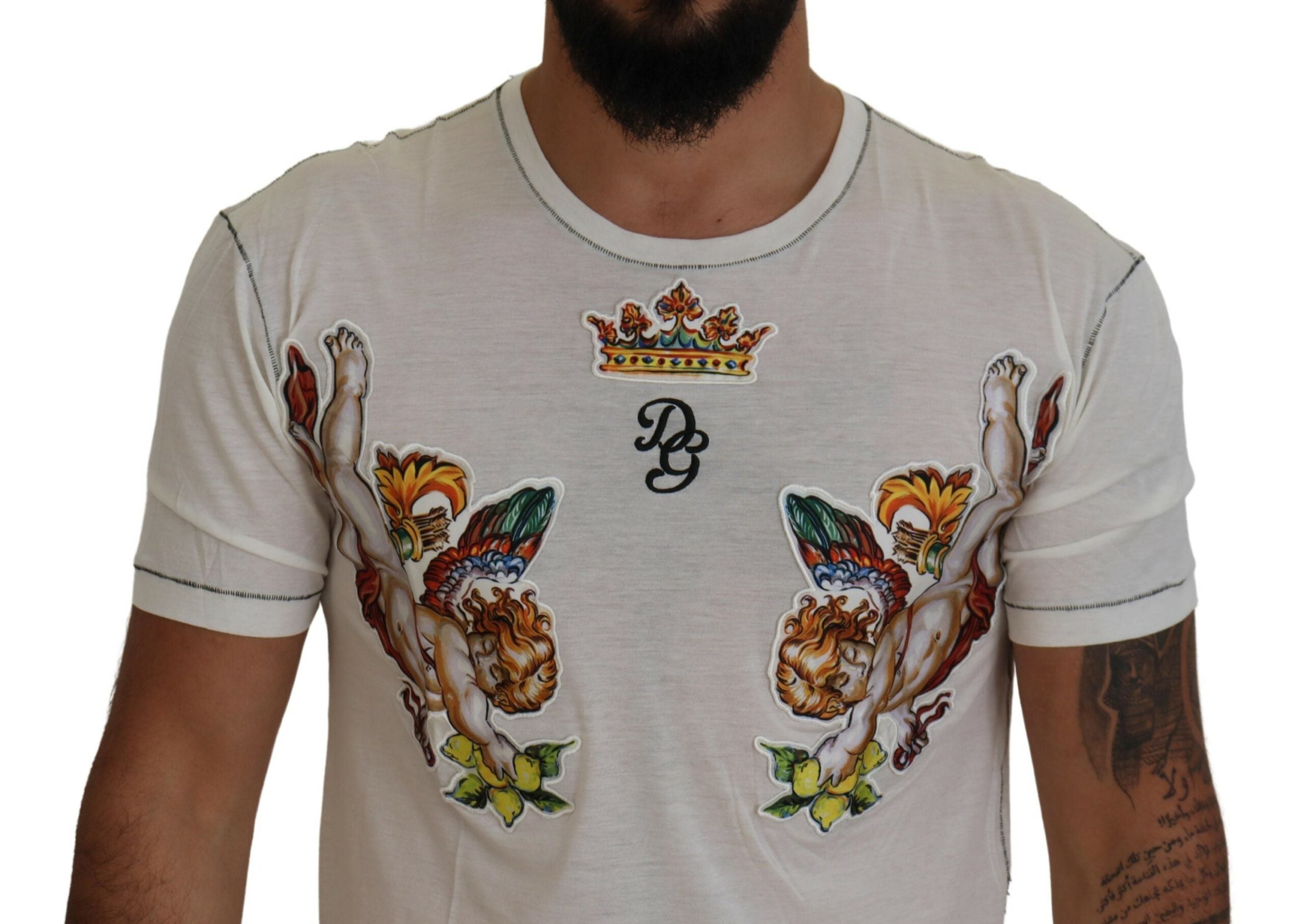 Dolce & Gabbana Weißes bedrucktes Kurzarm-T-Shirt für Männer