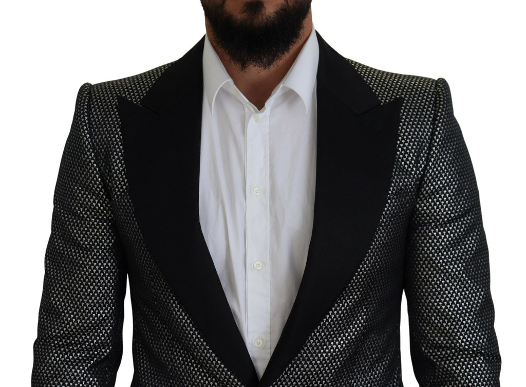 Dolce & Gabbana Schwarz Silber Jacquard Slim Fit Jacke Blazer