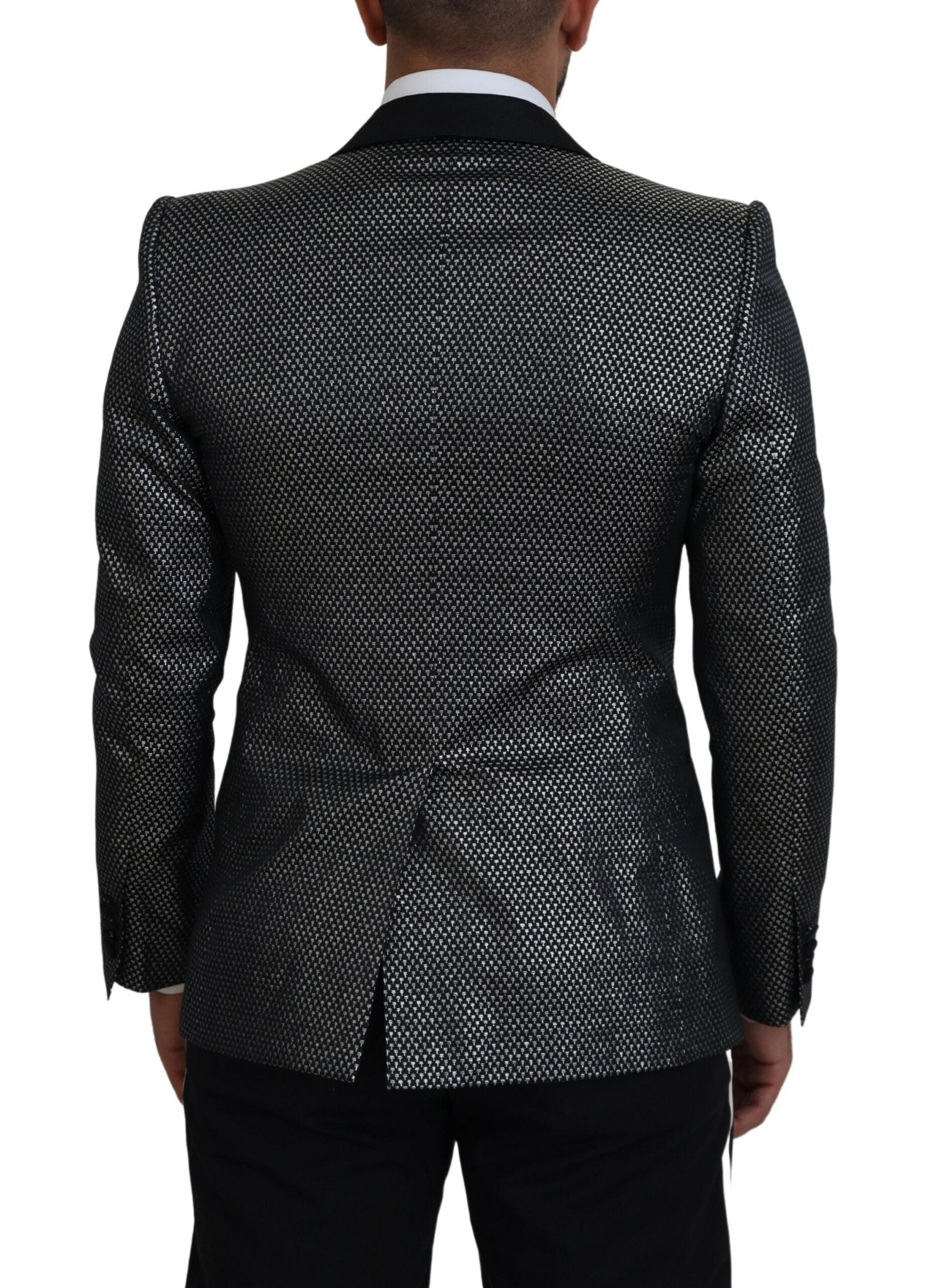 Dolce & Gabbana Schwarz Silber Jacquard Slim Fit Jacke Blazer