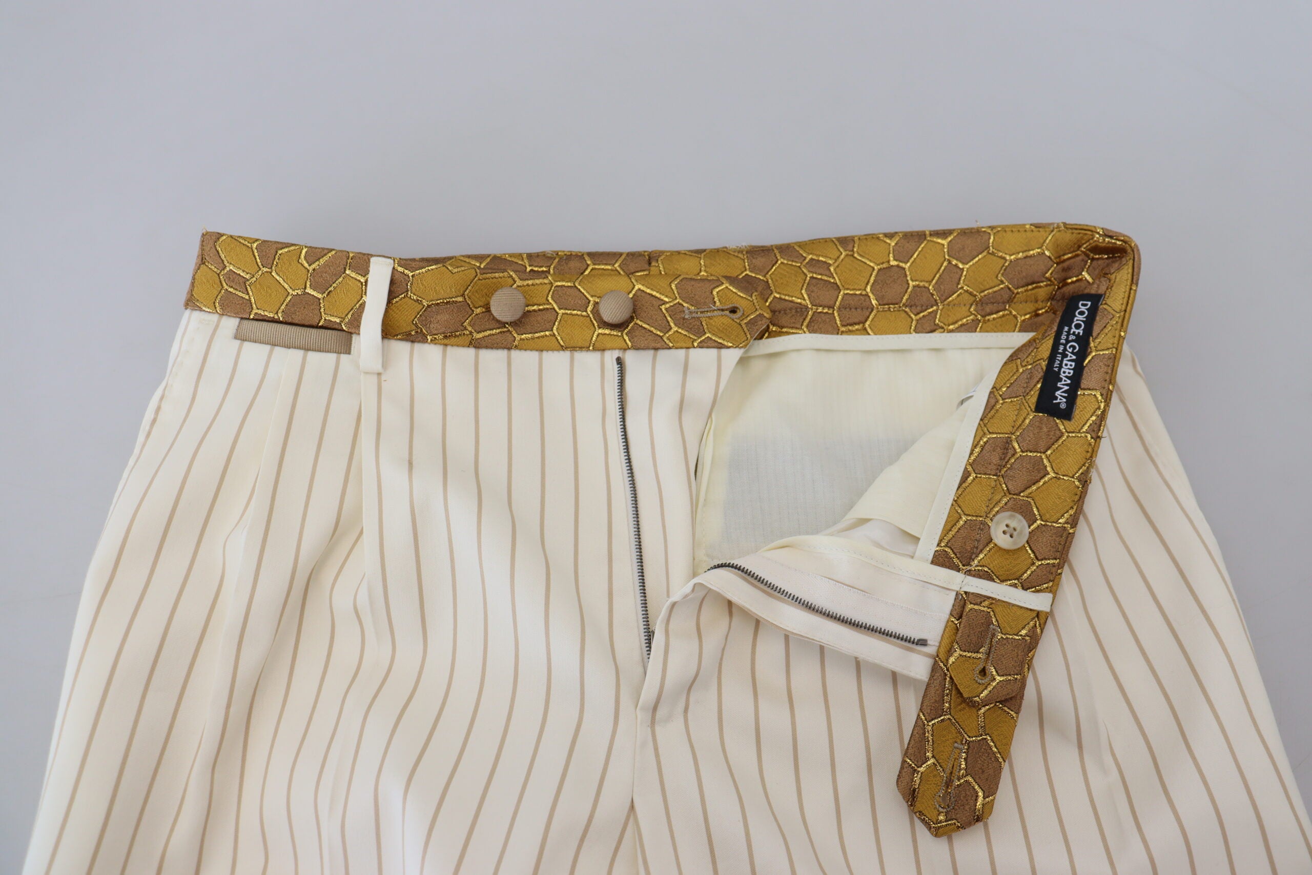 Dolce & Gabbana Off White Gold gestreifter Tuxedo Slim Fit Anzug