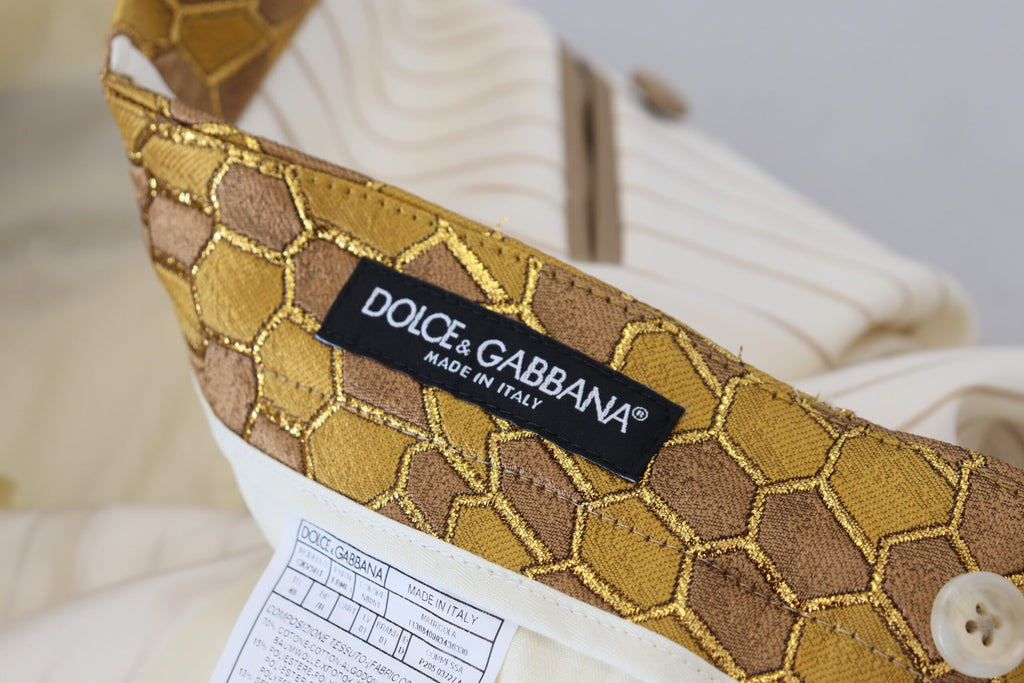 Dolce & Gabbana Off White Gold gestreifter Tuxedo Slim Fit Anzug