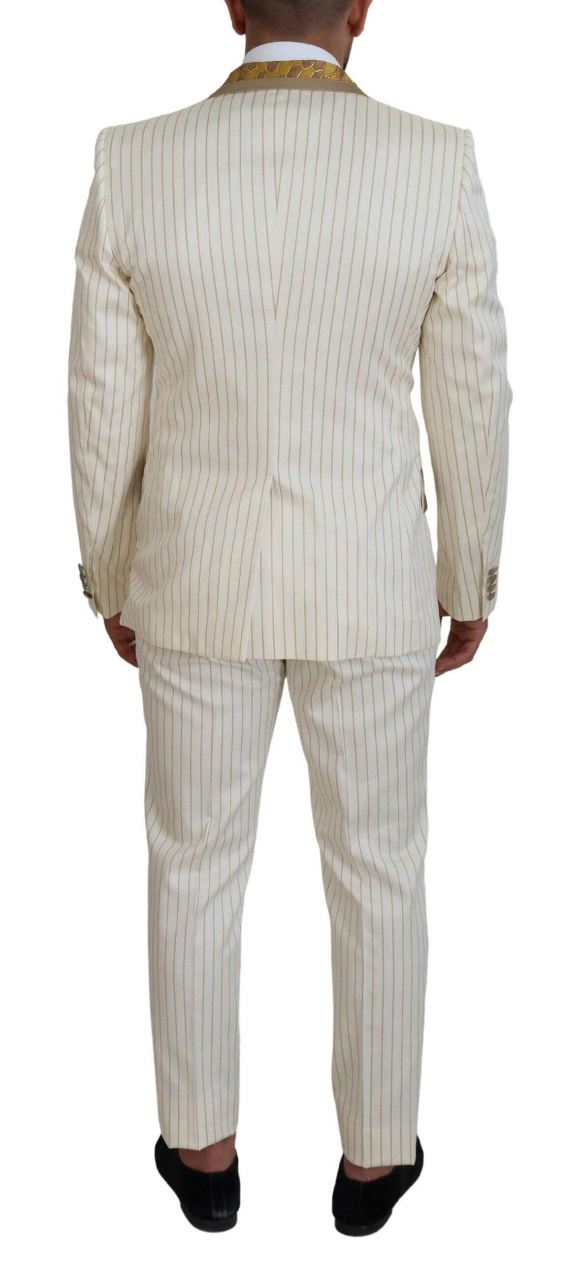 Dolce & Gabbana Off White Gold gestreifter Tuxedo Slim Fit Anzug