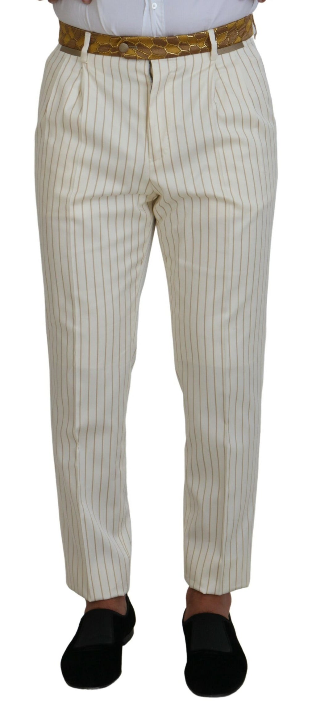 Dolce & Gabbana Off White Gold gestreifter Tuxedo Slim Fit Anzug