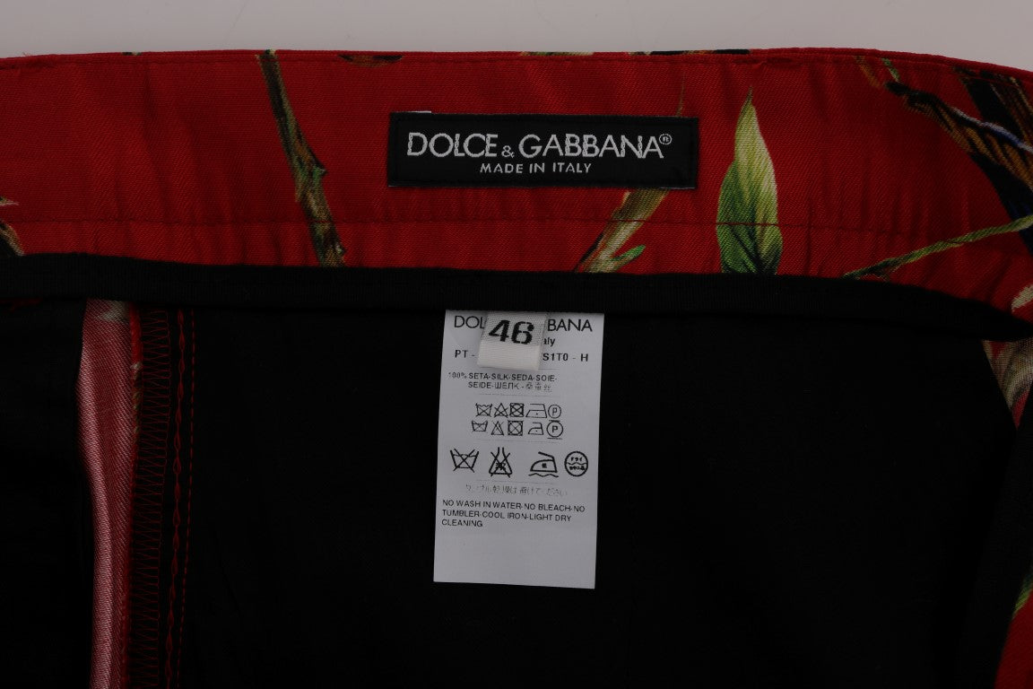 Dolce & Gabbana Rotes Seidenkleid mit Vogeldruck Hose