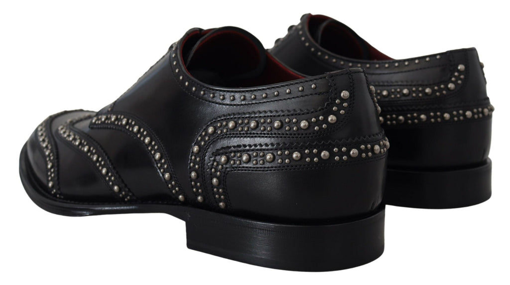 Dolce & Gabbana Schwarzes Leder Derby Kleid Nietenschuhe
