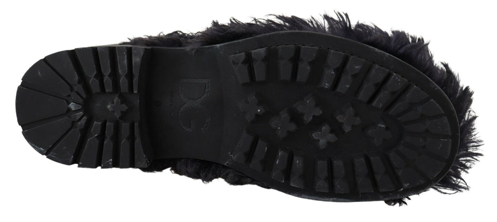 Dolce & Gabbana Schwarz Leder Combat Shearling Stiefel Schuhe