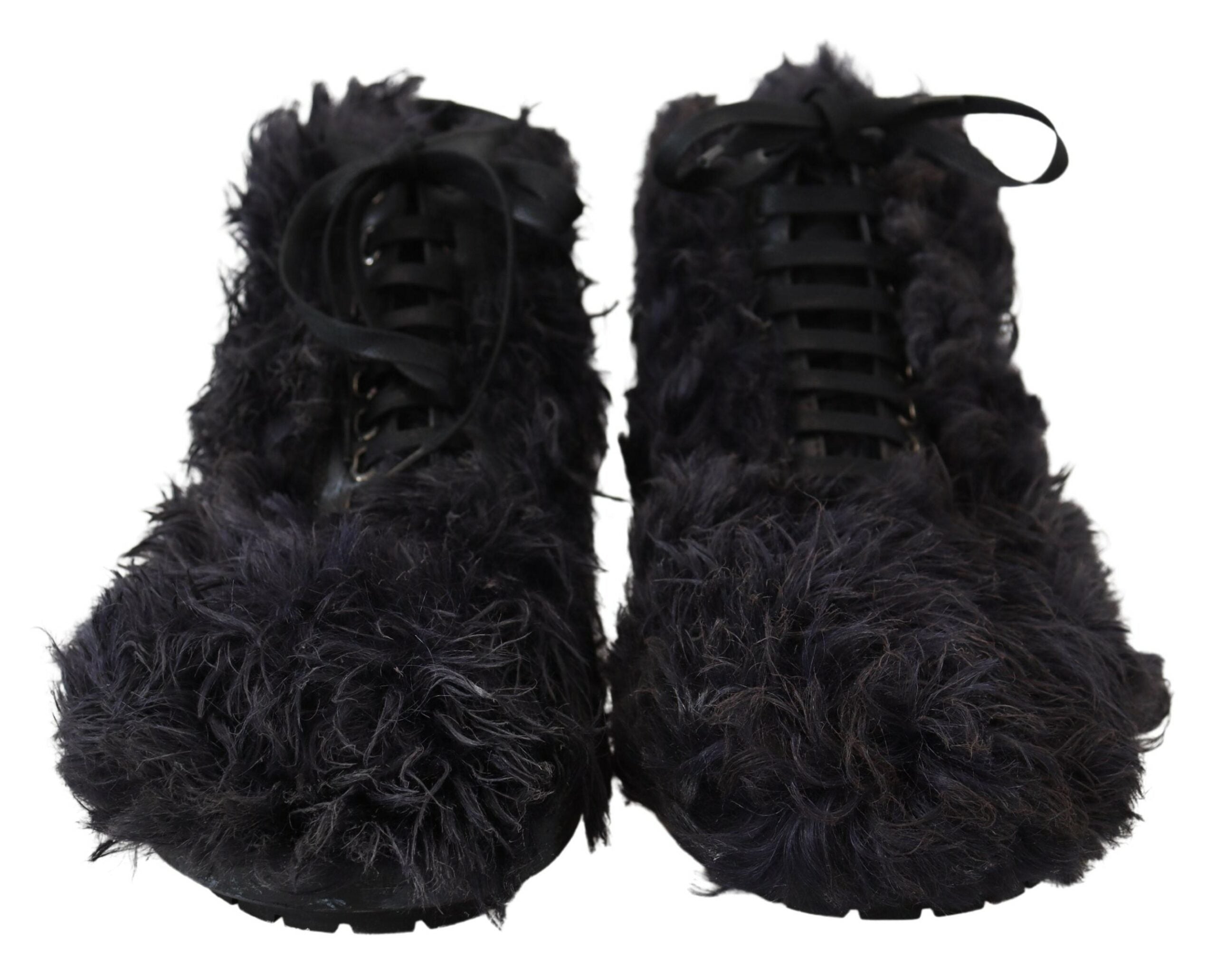 Dolce & Gabbana Schwarz Leder Combat Shearling Stiefel Schuhe