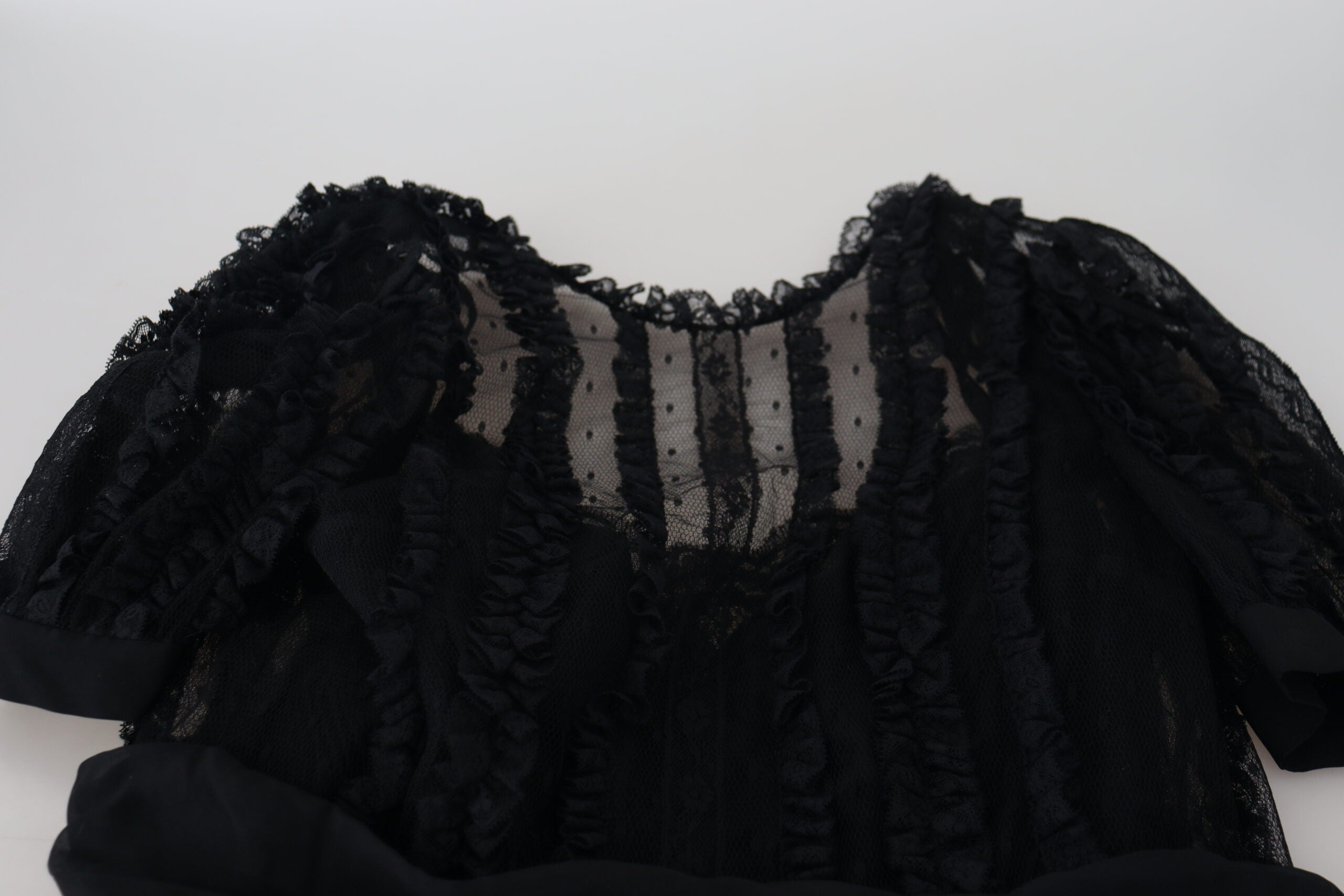 Dolce & Gabbana Schwarzes Mini-Nylonkleid mit Spitzenbesatz in A-Linie