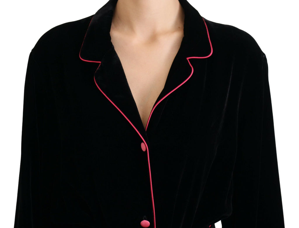 Dolce & Gabbana Schwarzer Blazer mit Gürtel und Knöpfen Viskosejacke