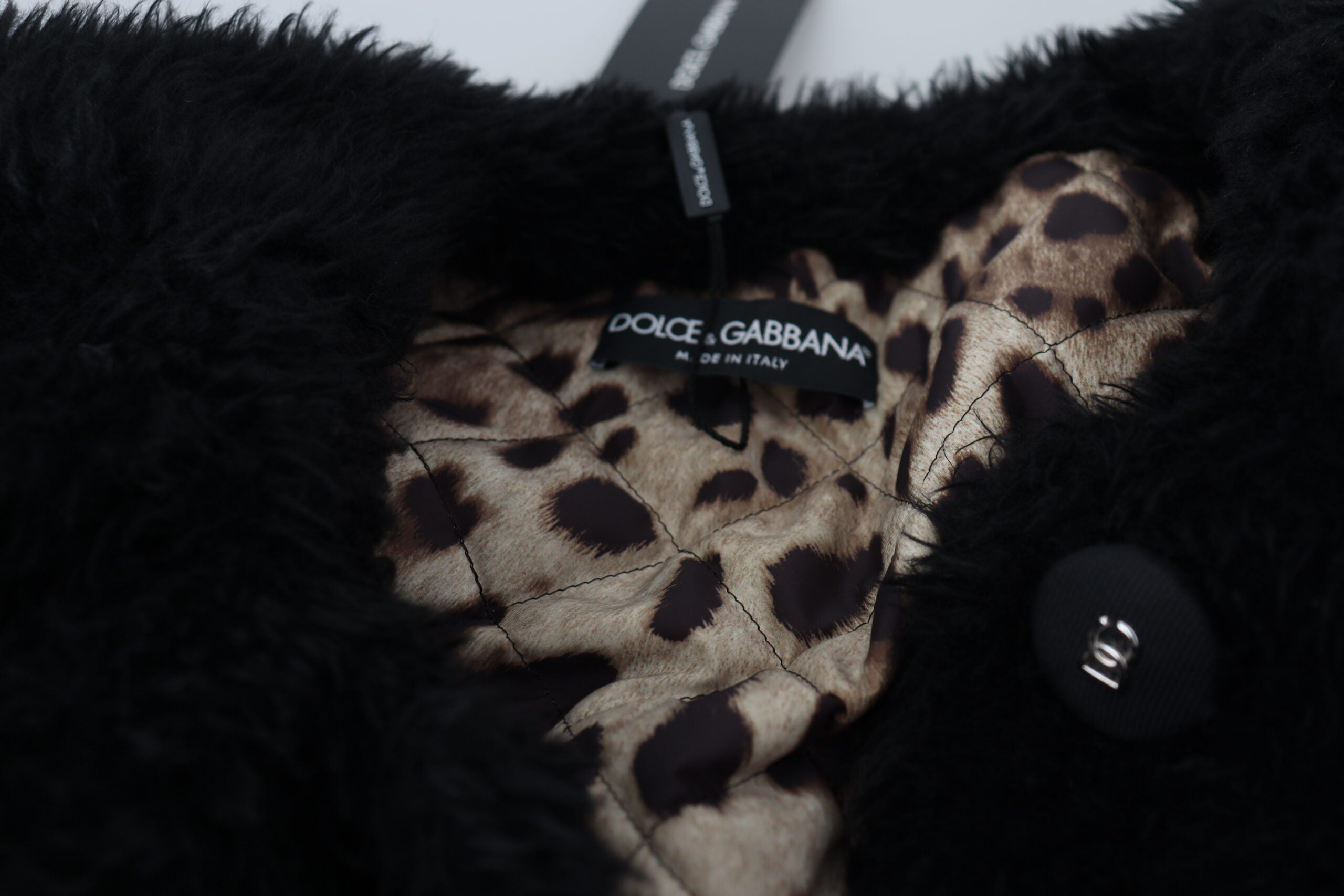 Dolce & Gabbana Schwarzer Kunstpelzmantel aus Kaschmirmischung