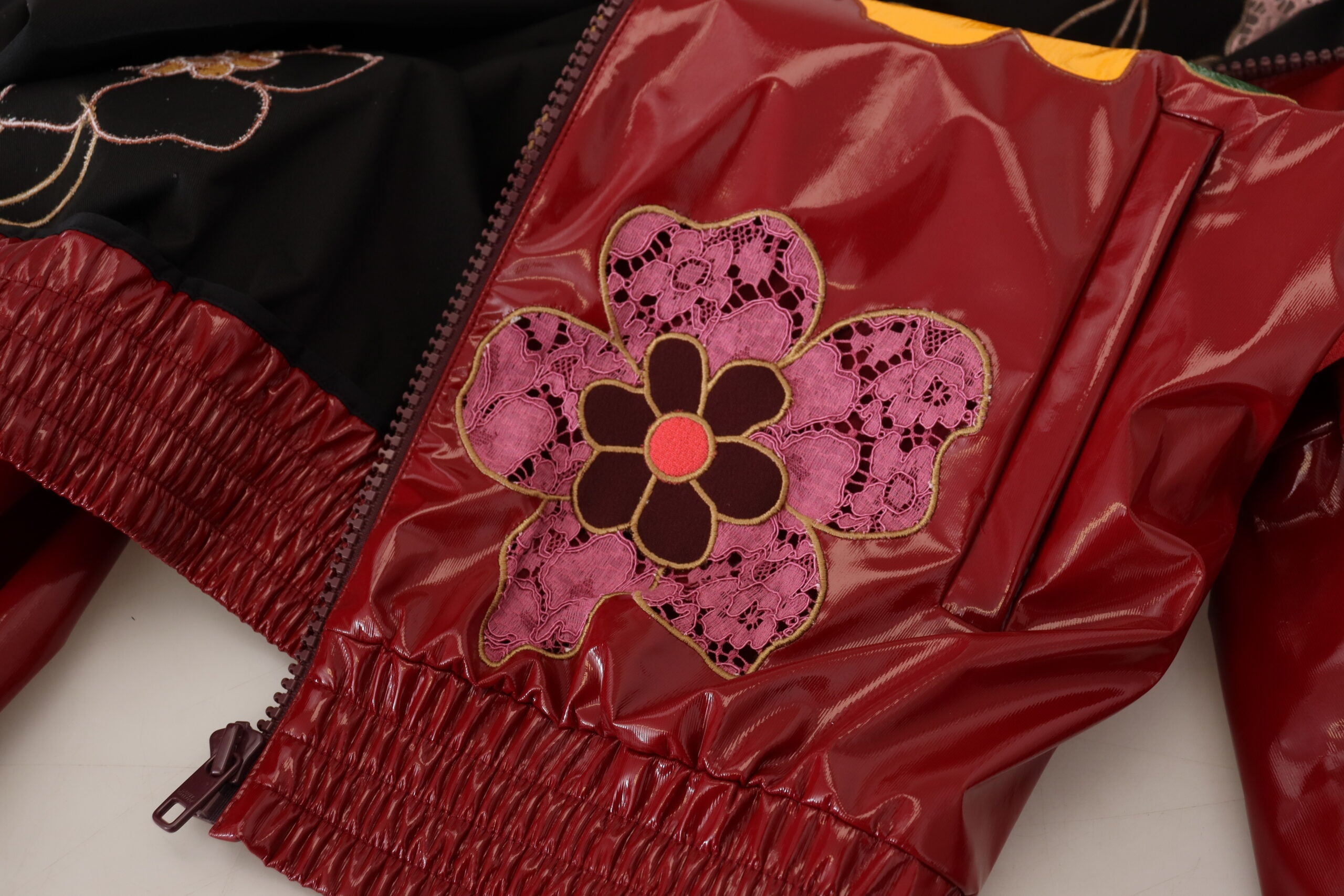 Dolce & Gabbana Maroon Floral Full Zip Polyester Damen Jacke