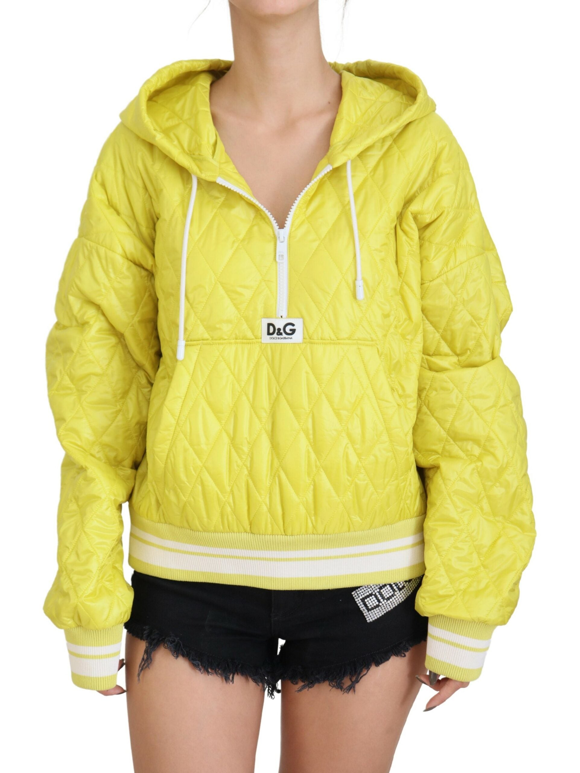 Dolce & Gabbana Gelbe Nylon Steppjacke mit Kapuze und Pullover