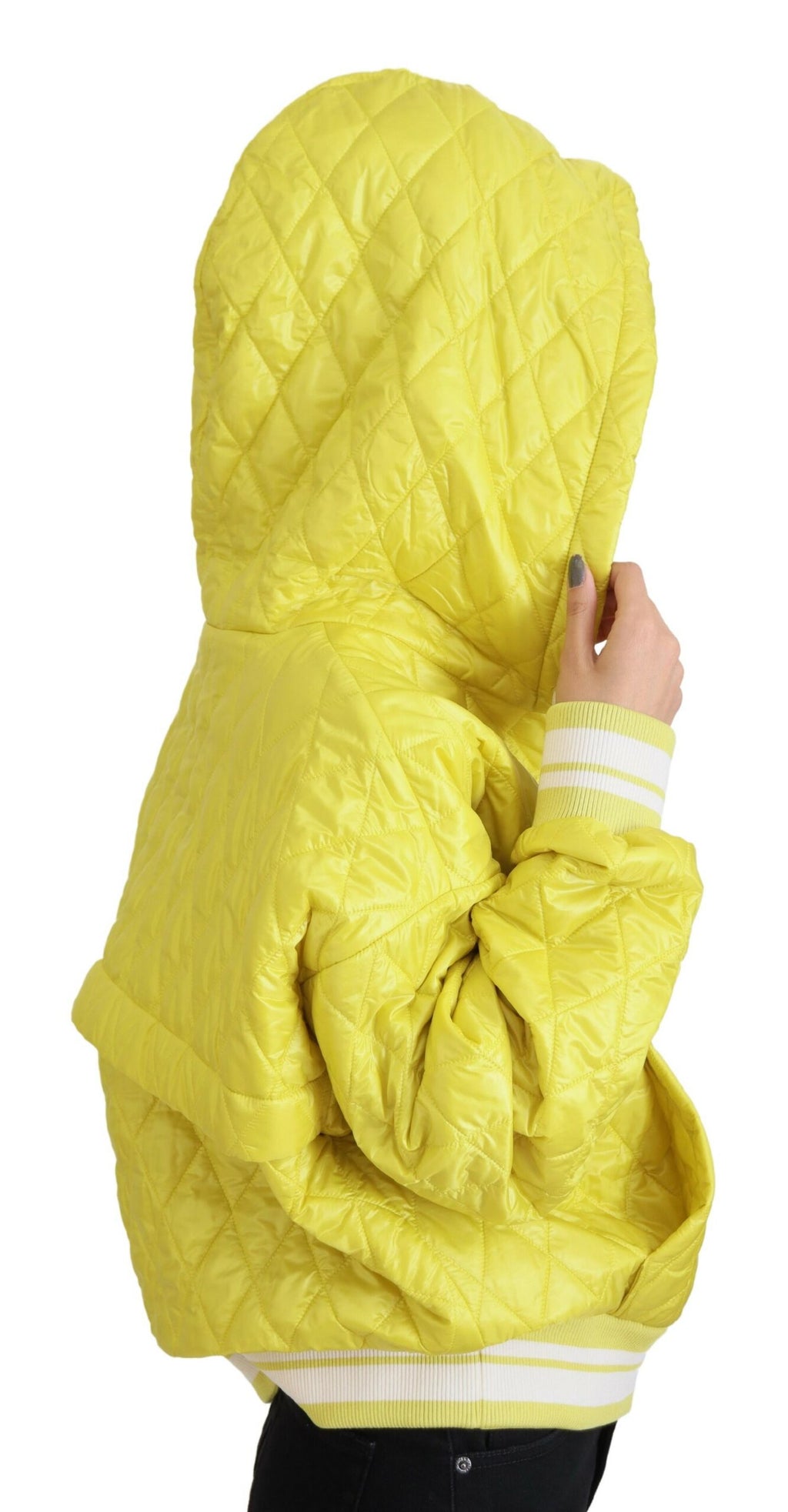 Dolce & Gabbana Gelbe Nylon Steppjacke mit Kapuze und Pullover