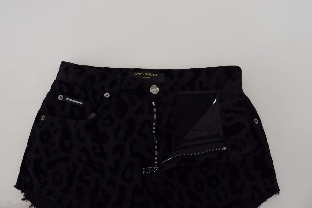 Dolce & Gabbana Schwarze Denim Baumwolle Stretch Hot Pants Shorts