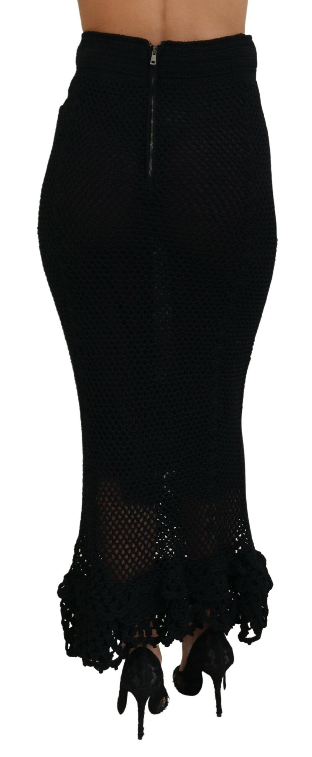 Dolce & Gabbana Schwarzer Baumwollstrickrock mit hoher Taille für Meerjungfrauen