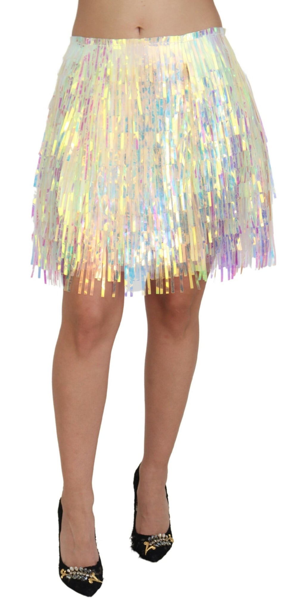 Dolce & Gabbana Multicolor schillernder Tüllrock mit Fransen