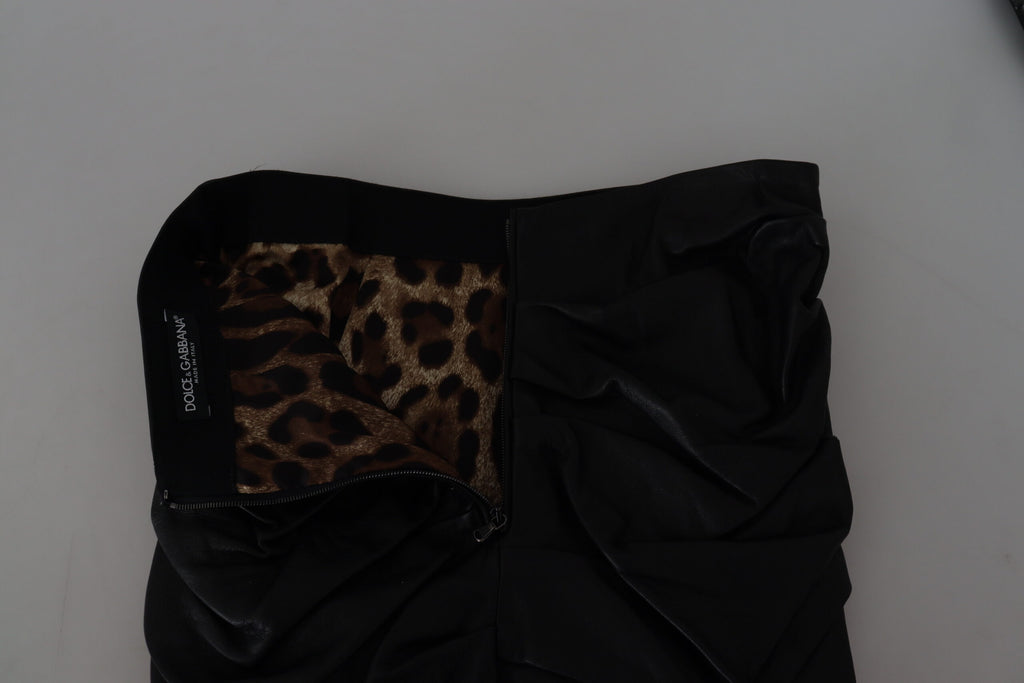 Dolce & Gabbana Schwarzer A-Linien-Minirock aus Lammleder