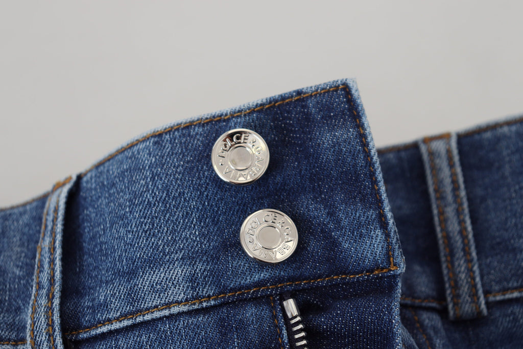 Dolce & Gabbana Blaue Denim-Baumwoll-Stretch-Jeans mit hoher Taille