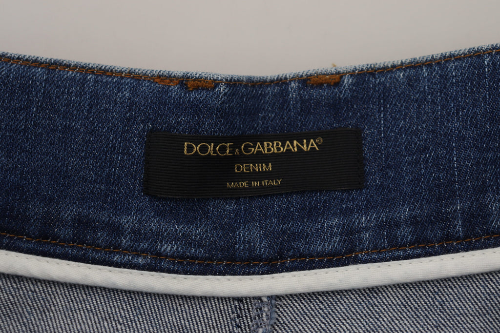 Dolce & Gabbana Blaue Denim-Baumwoll-Stretch-Jeans mit hoher Taille