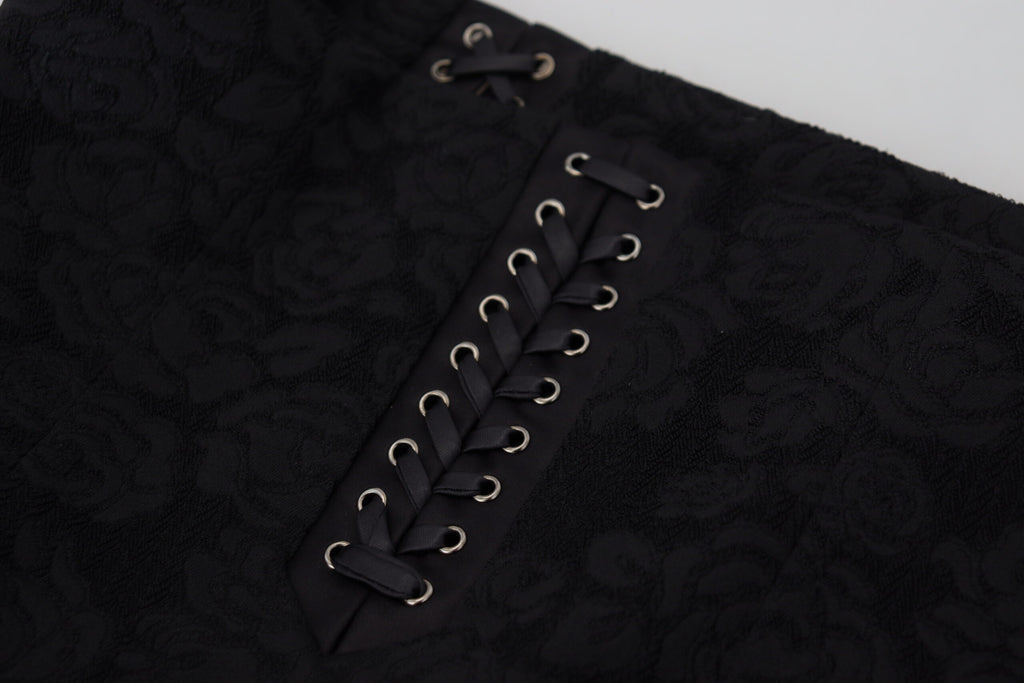 Dolce & Gabbana Schwarzer Brokat Mini-Bleistiftrock über dem Knie