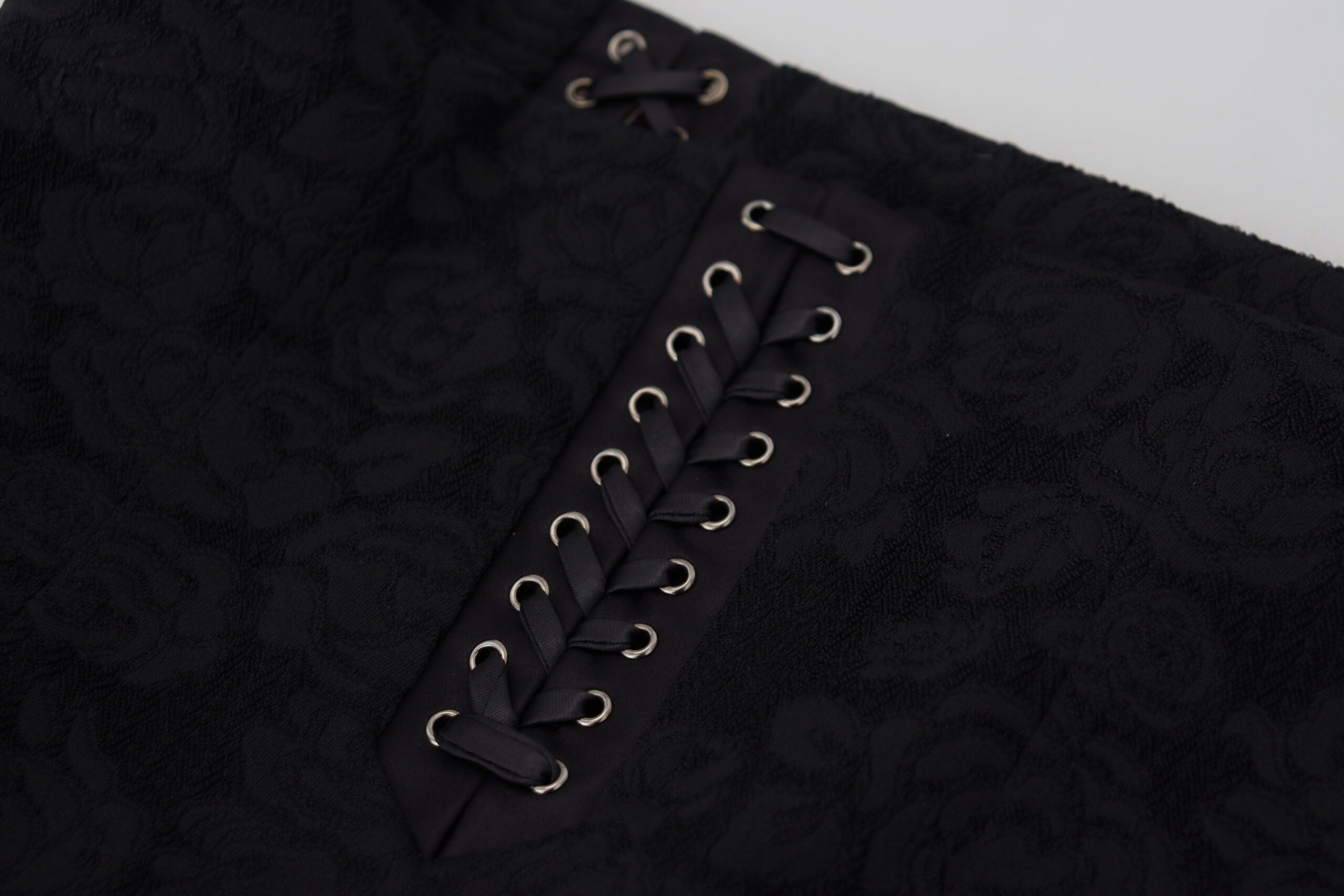 Dolce & Gabbana Schwarzer Brokat Mini-Bleistiftrock über dem Knie