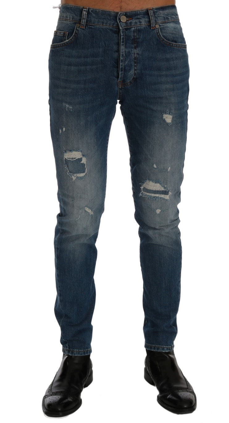 Frankie Morello Blaue Waschung Zerrissene Dunfermile Slim Fit Jeans