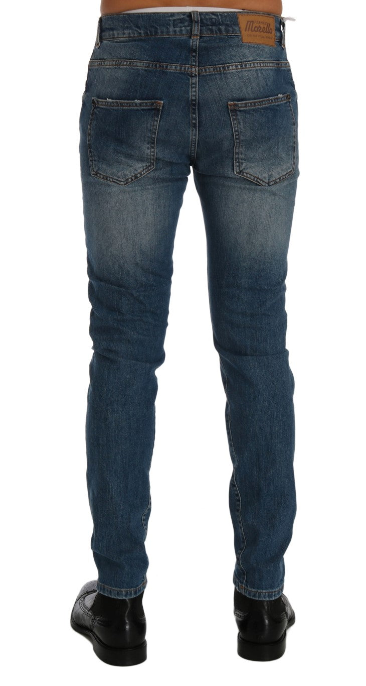 Frankie Morello Blaue Waschung Zerrissene Dunfermile Slim Fit Jeans
