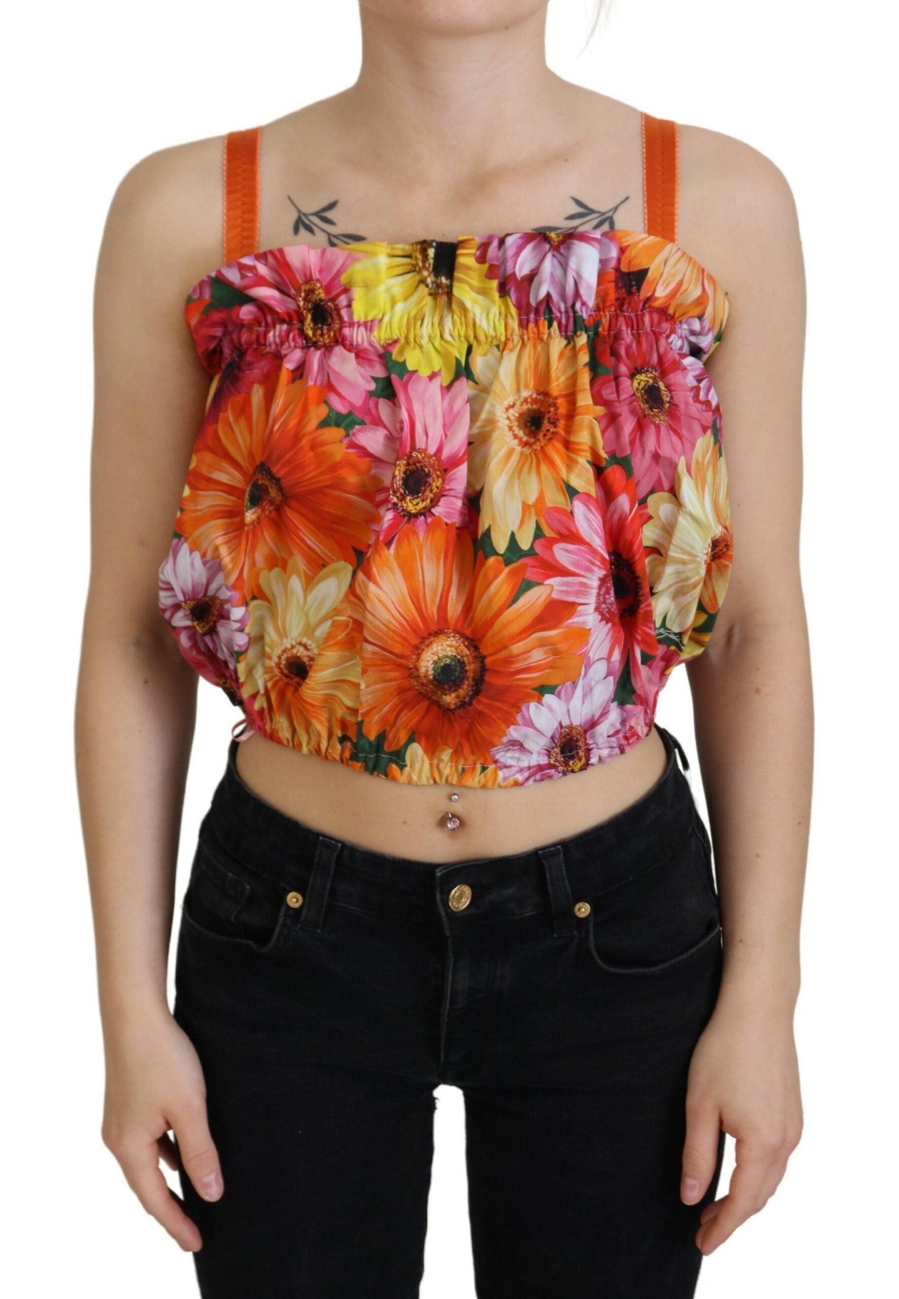 Dolce & Gabbana Bluse Cropped Floral Cotton Tank Top