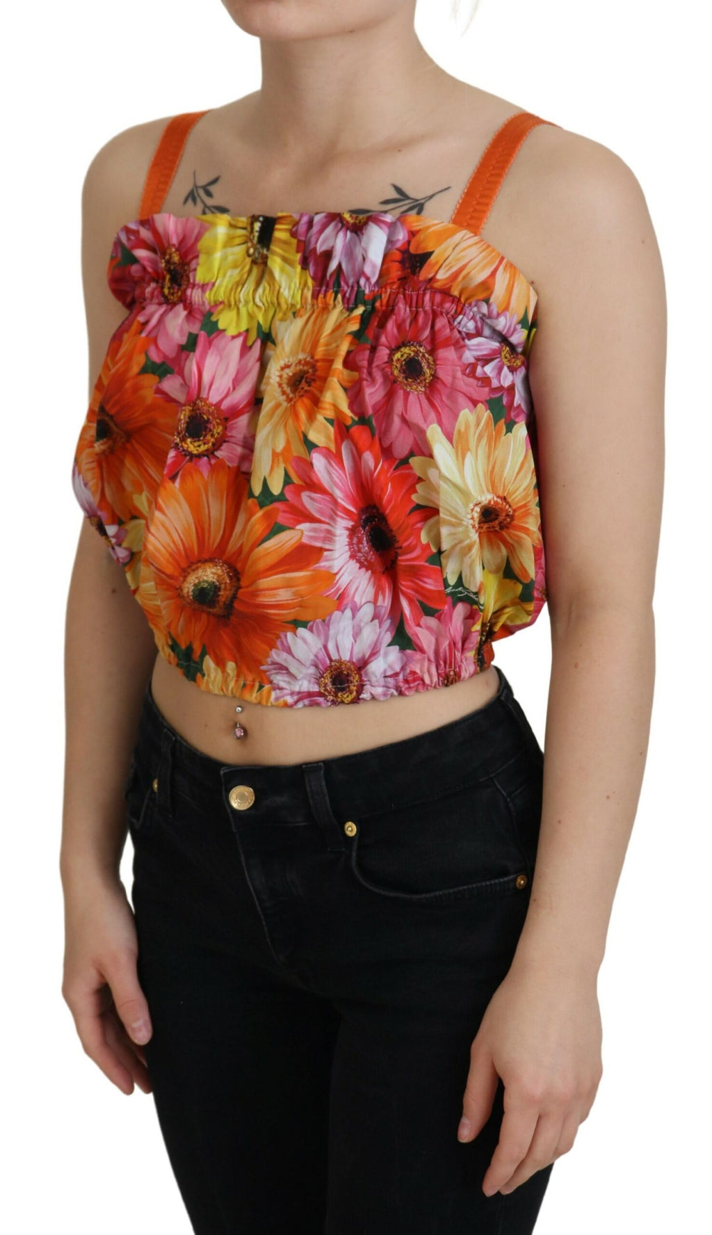 Dolce & Gabbana Bluse Cropped Floral Cotton Tank Top