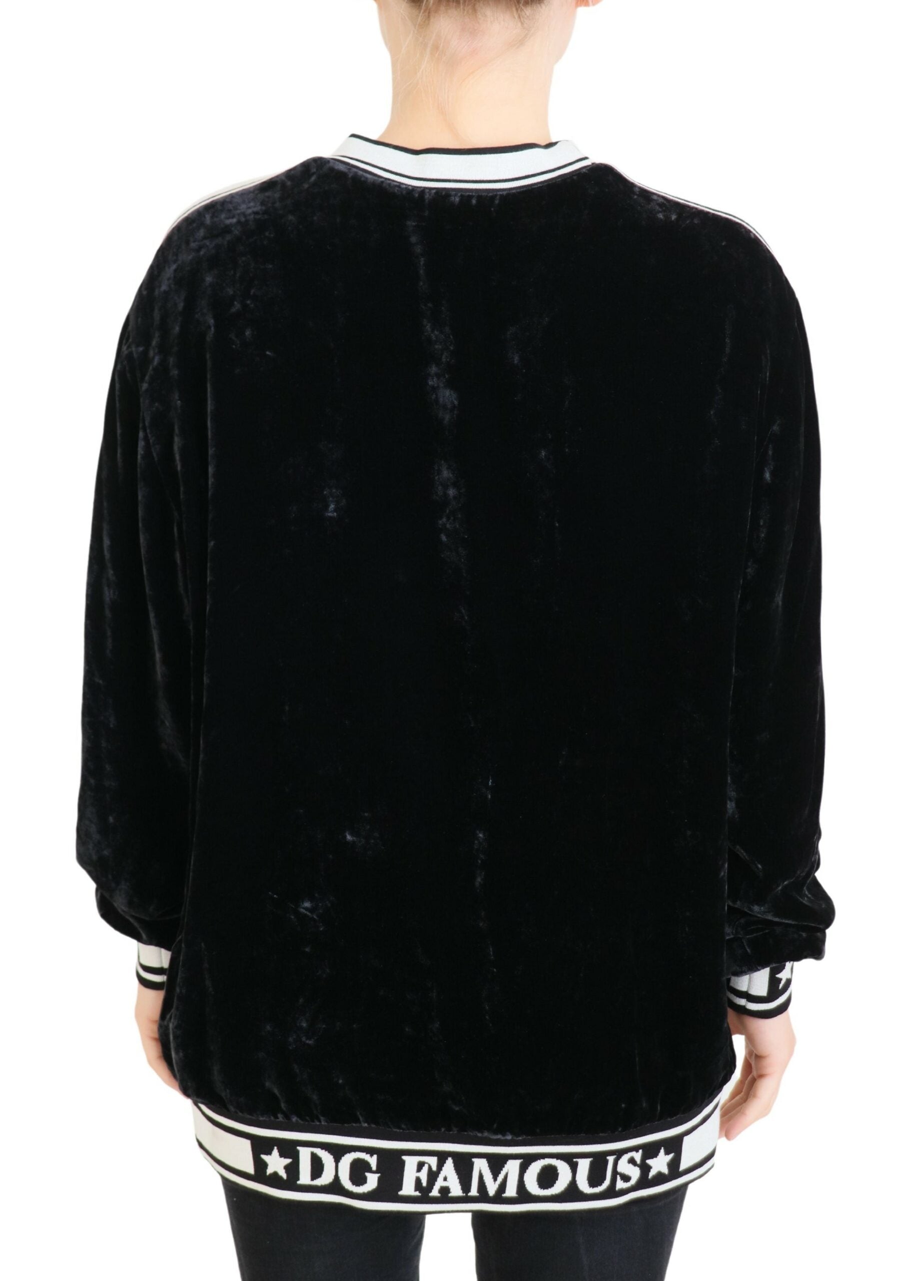 Dolce & Gabbana Schwarzer Pullover mit Rundhalsausschnitt aus Samt