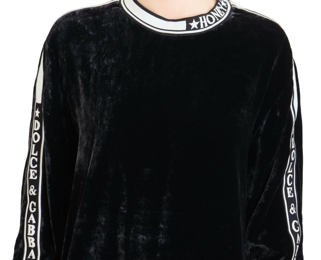 Dolce & Gabbana Schwarzer Pullover mit Rundhalsausschnitt aus Samt
