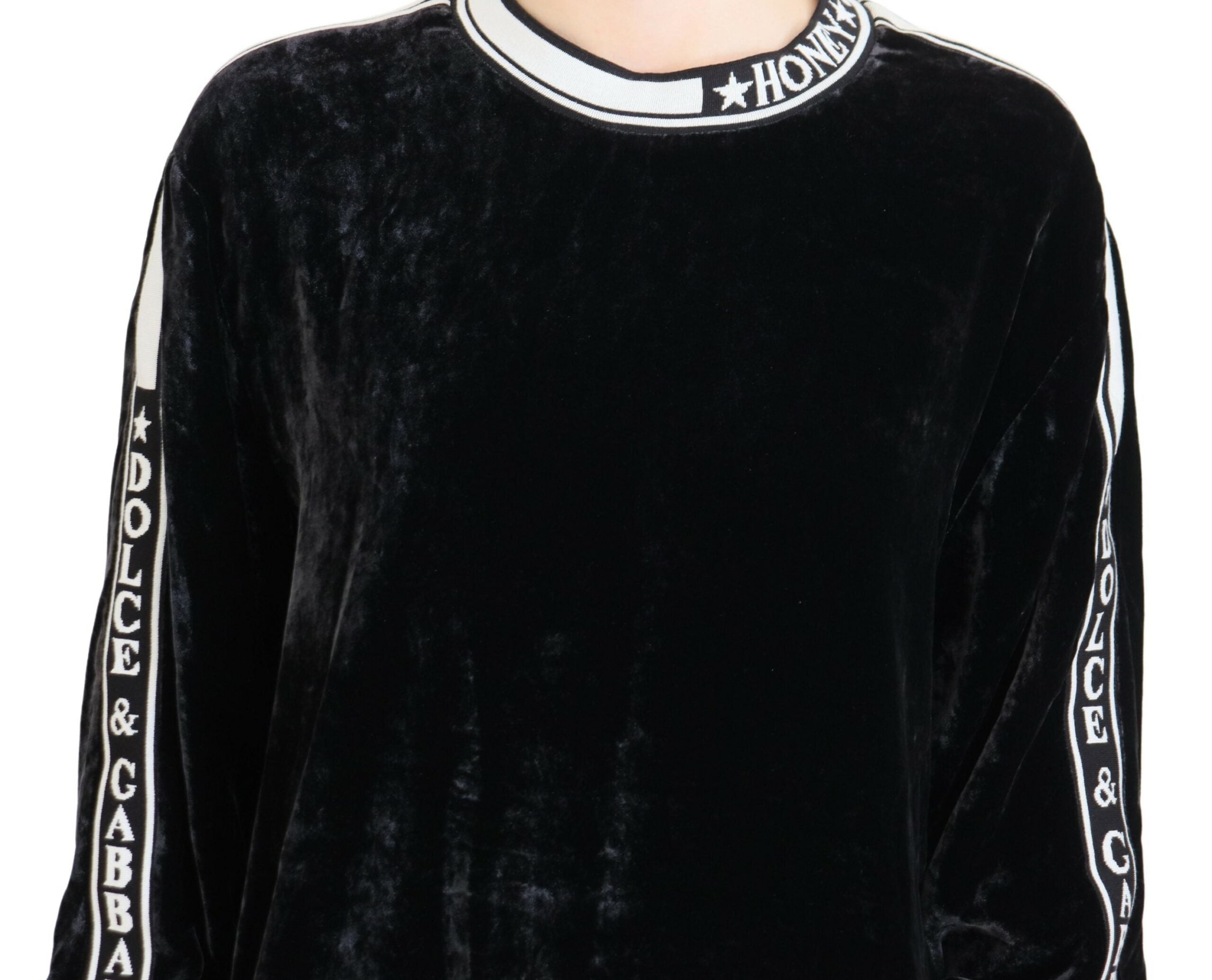 Dolce & Gabbana Schwarzer Pullover mit Rundhalsausschnitt aus Samt