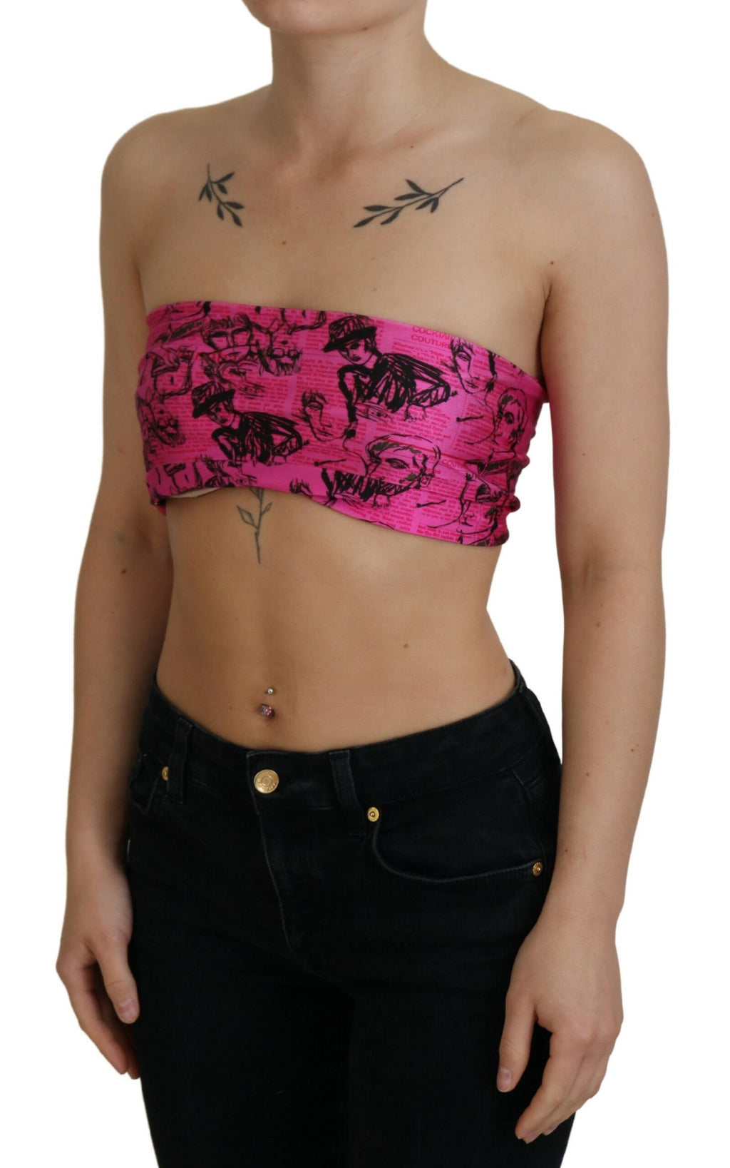 John Galliano Pinke Bluse mit Zeitungsdruck im BH-Format