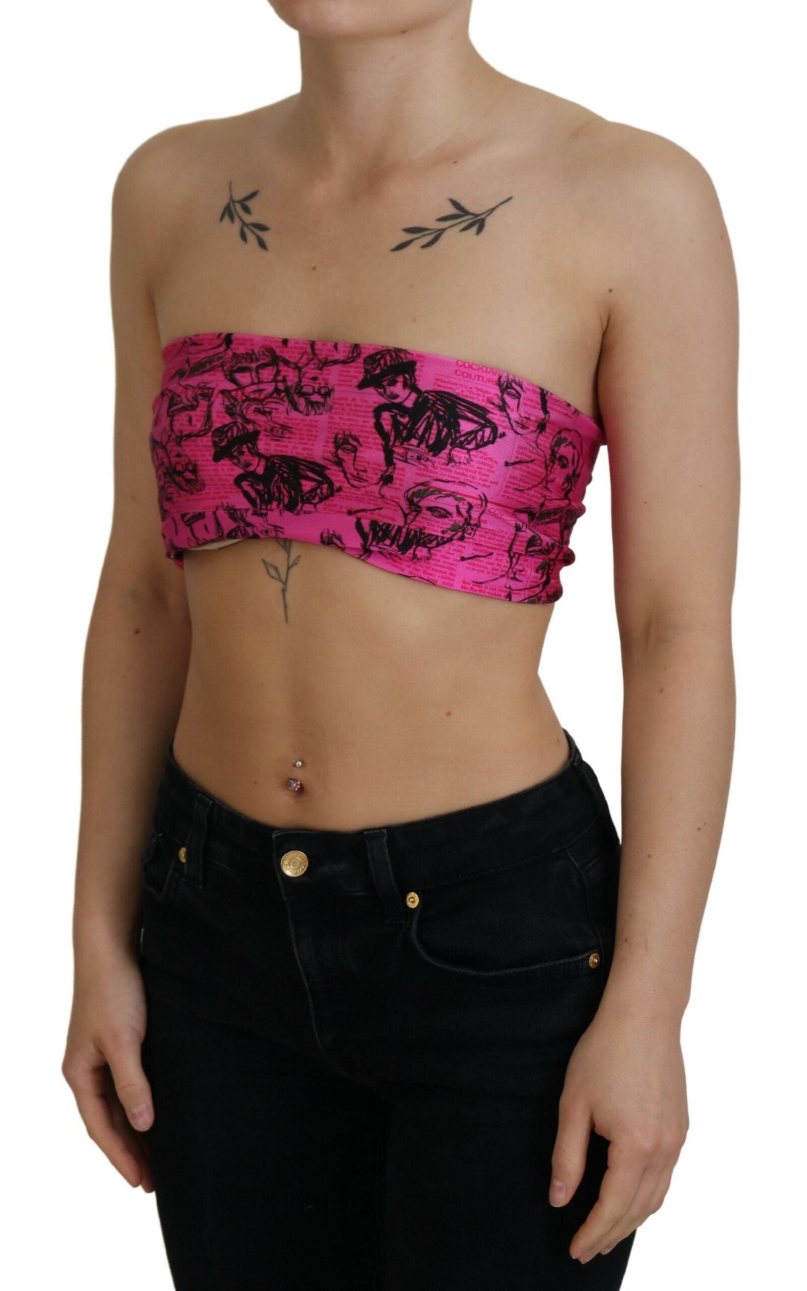 John Galliano Pinke Bluse mit Zeitungsdruck im BH-Format