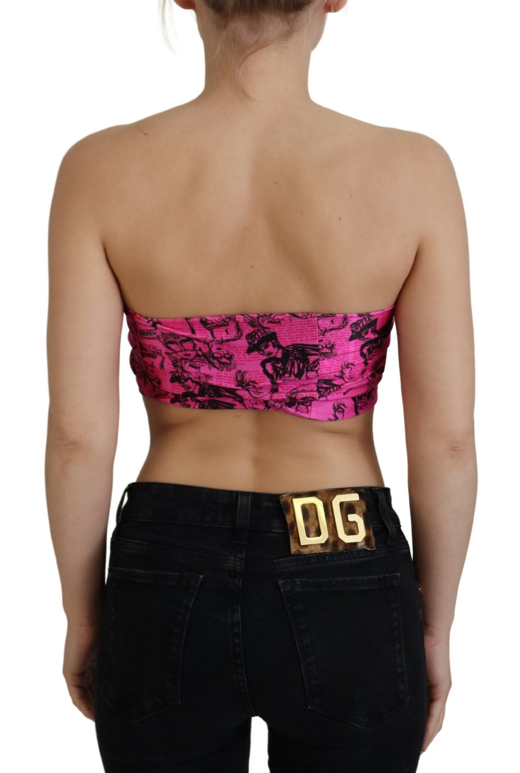 John Galliano Pinke Bluse mit Zeitungsdruck im BH-Format