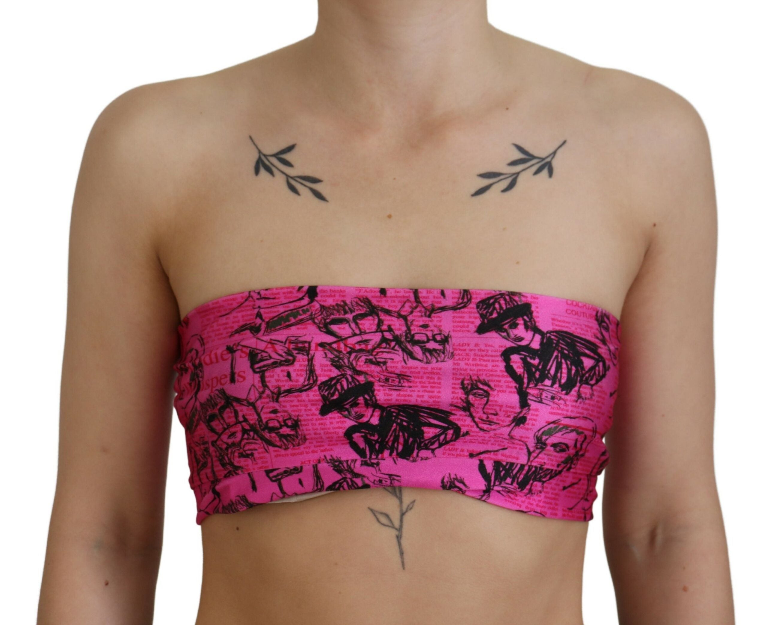 John Galliano Pinke Bluse mit Zeitungsdruck im BH-Format