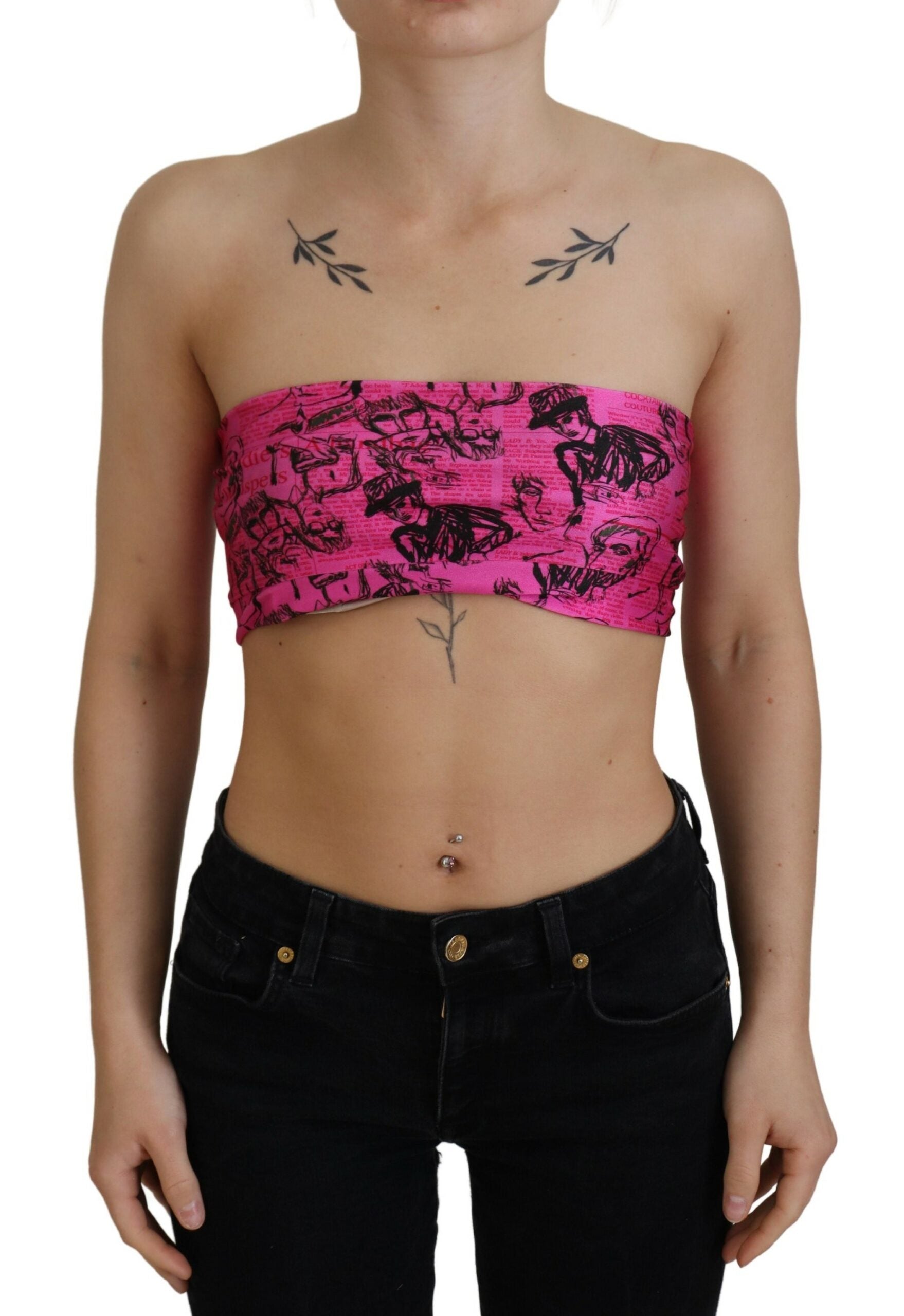John Galliano Pinke Bluse mit Zeitungsdruck im BH-Format