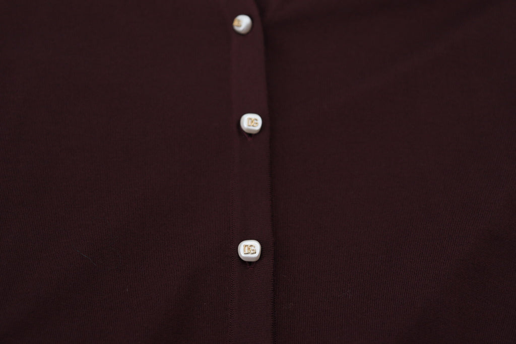 Dolce & Gabbana Kastanienbrauner Wollstrickpullover mit tiefem V-Ausschnitt