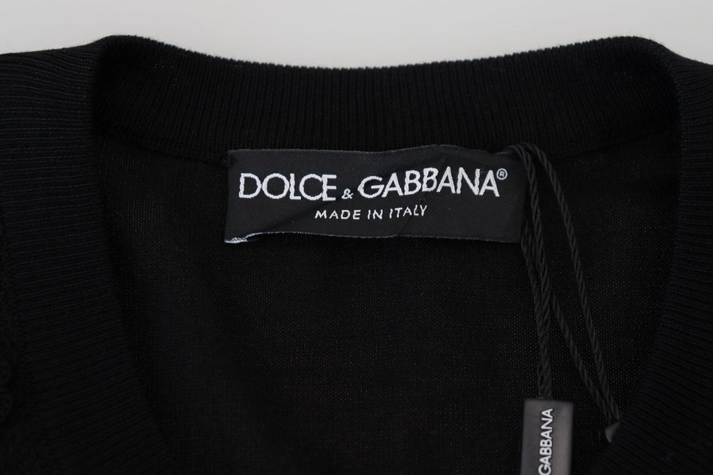 Dolce & Gabbana Schwarzer Strickpullover mit floraler Spitze und Knopfleiste